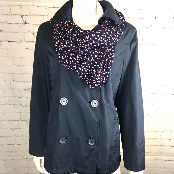 New York & Company Navy Blue Mini Trench Rain Jacket - Picture 3 of 6